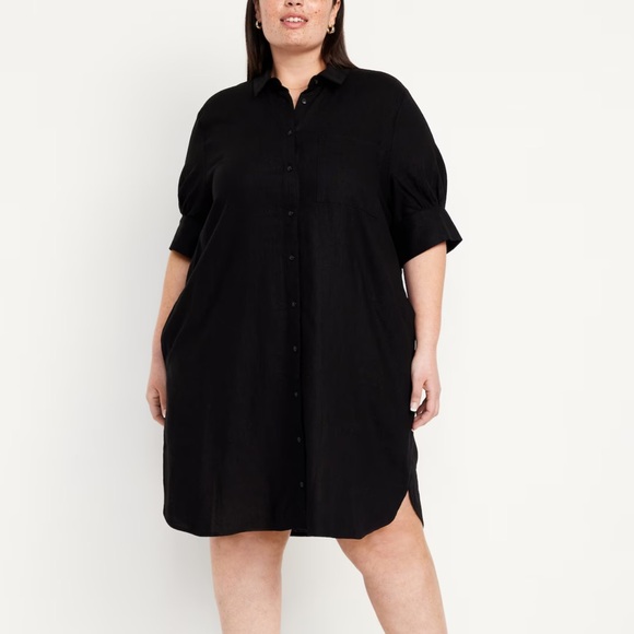 NWT OLD NAVY Linen-Blend Shirt Dress Color: Blackjack - Picture 6 of 8